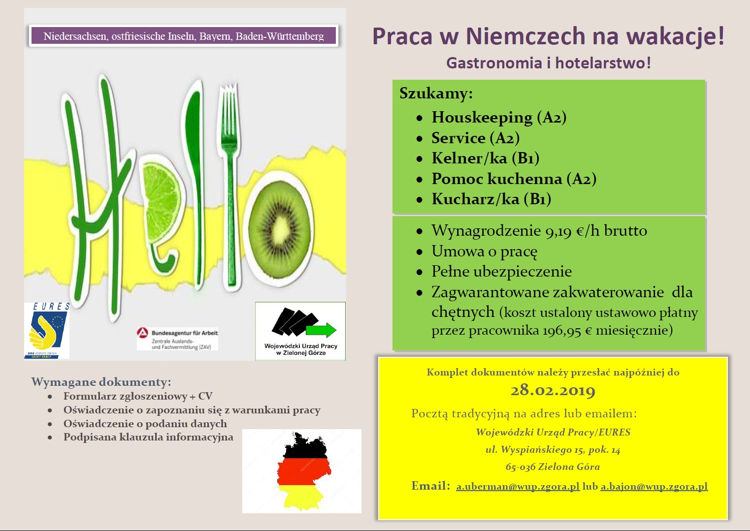 praca na wakacje w niemczech plakat