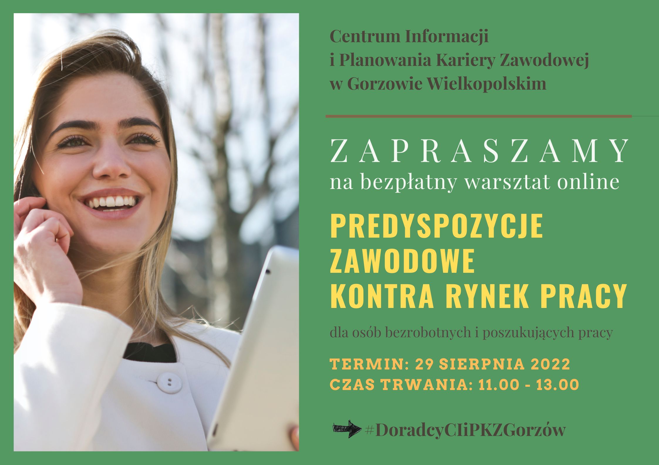 plakat warsztatu online predyspozycje zawodowe