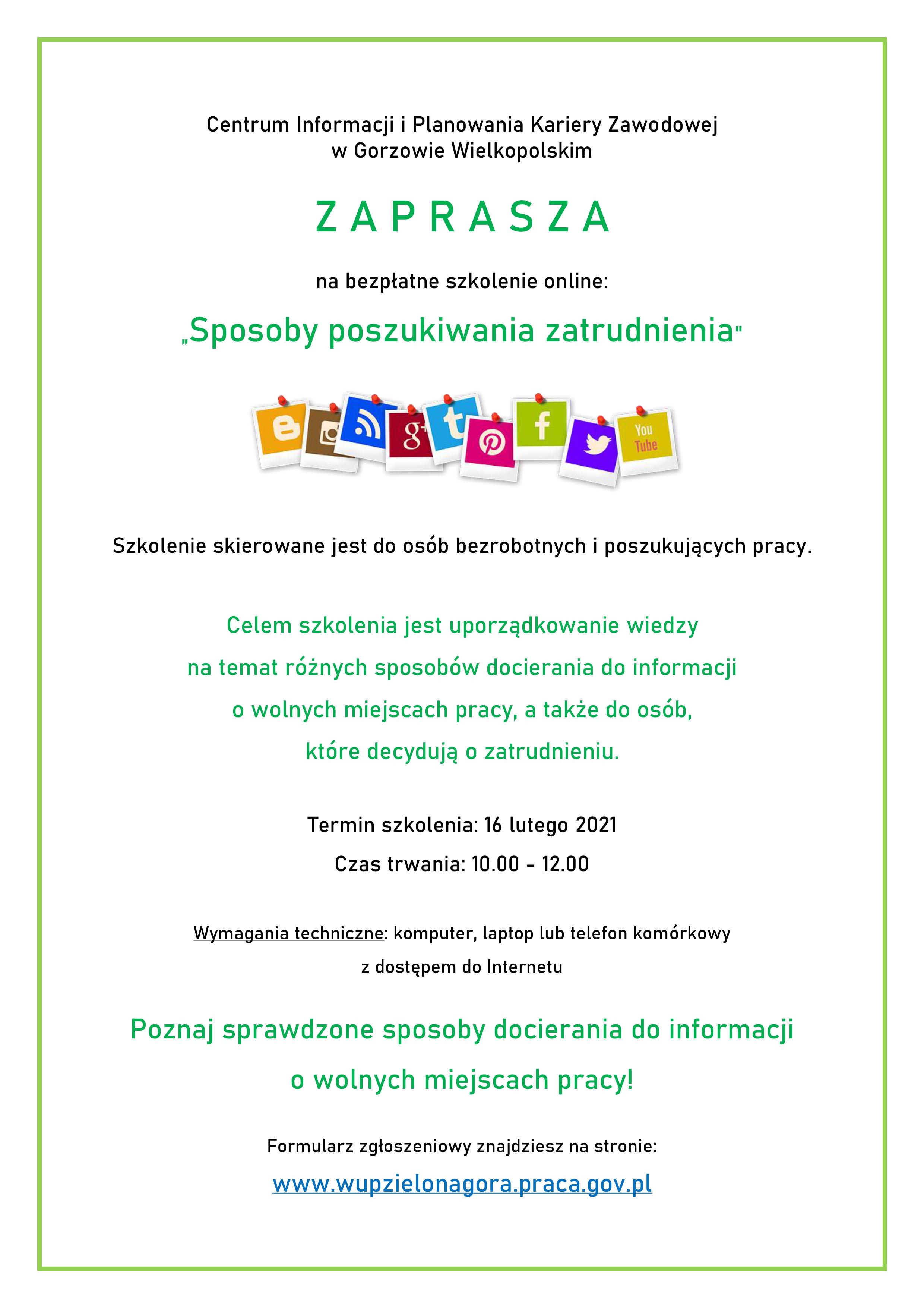 Oferta szkoleniowa sposoby poszukiwania zatrudnienia. Termin szkolenia: 16 lutego 2021. Szkolenie skierowane jest do osób bezrobotnych i poszukujących pracy.