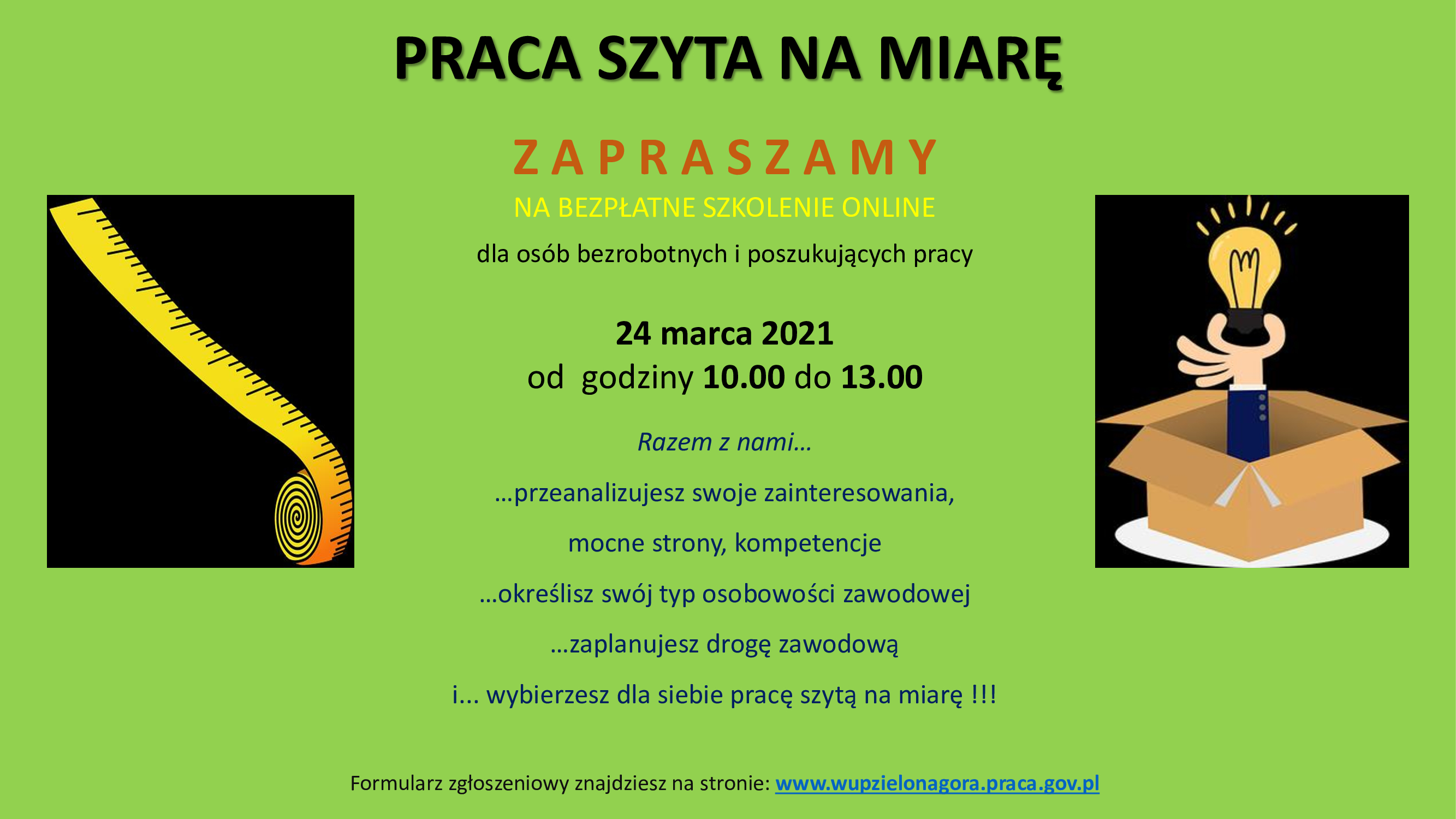 plakat informujacy o szkoleniu praca szyta na miarę