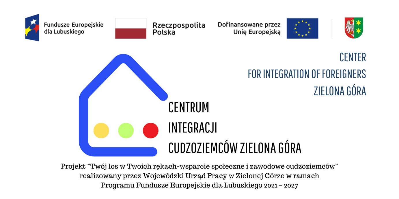banner zawierający nazwę Centrum Integracji Cudzoziemców w języku polskim i angielskim oraz tytuł projektu
