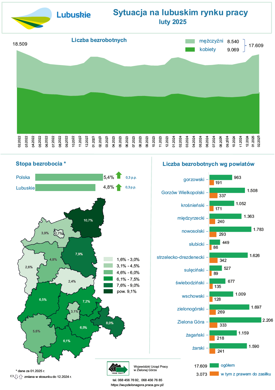 Zdjęcie artykułu Sytuacja na lubuskim rynku pracy - infografika - luty 2025